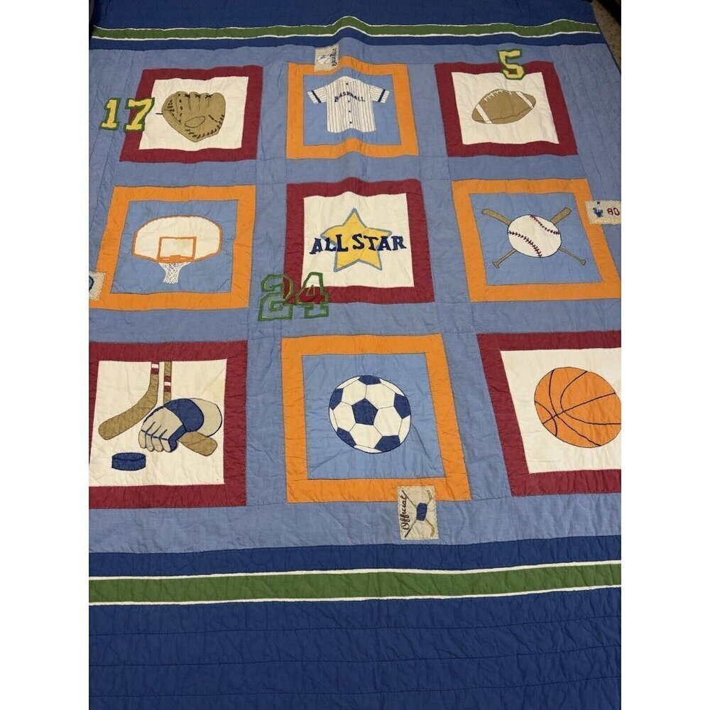 Patchwork Sports Quilt Comforter Bedding Cotton Blue Multicolor Twin 65x83 Youth